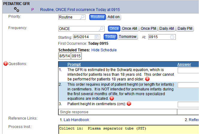 Pediatric GFR Order Sample